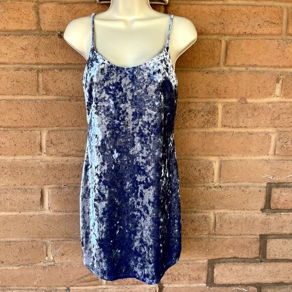 Forever 21 Crushed Velvet Periwinkle Blue Tank Mini Slip Dress Juniors sz S - Picture 1 of 10